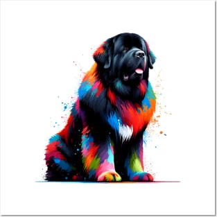 Vibrant Newfoundland Dog in Abstract Splashed Paint Posters and Art